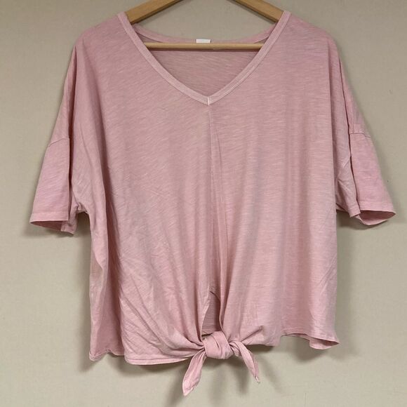 GAP Blush Pink Floral Shirt Women’s XL Top Tie Hem Flowy Relaxed Loose Fit Light - Picture 1 of 6